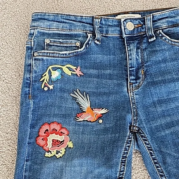 Zara women's floral boot cut jeans - Picture 2 of 12